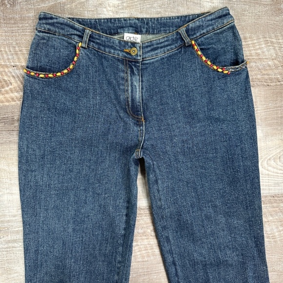 Y2K Cache Size 6 Denim Capri Jeans Cropped Blue Rhinestones Beaded Cuffed - Picture 3 of 13